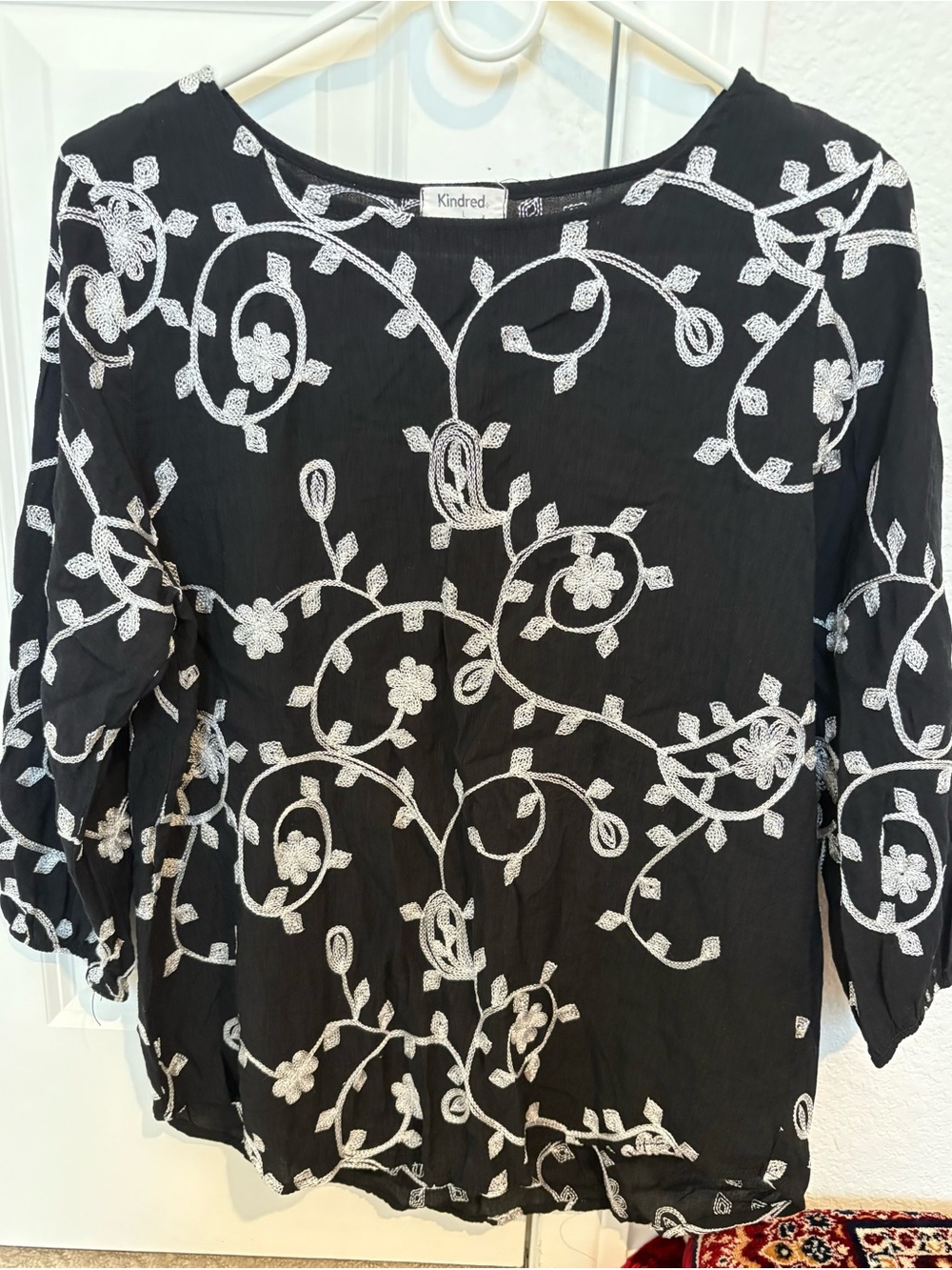 Black Embroidered Floral Blouse